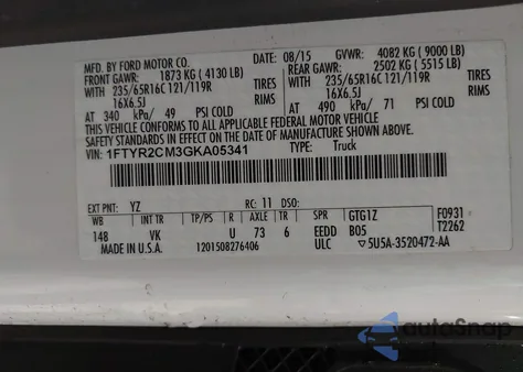 2016 Ford Transit-250 from USA, damaged, VIN 1FTYR2CM3GKA05341